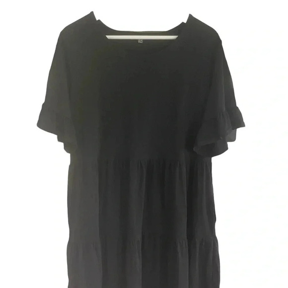 NCLOOK Peasant Black Dress Size Large Tiered Ruffle Summer Casual - Picture 4 of 9